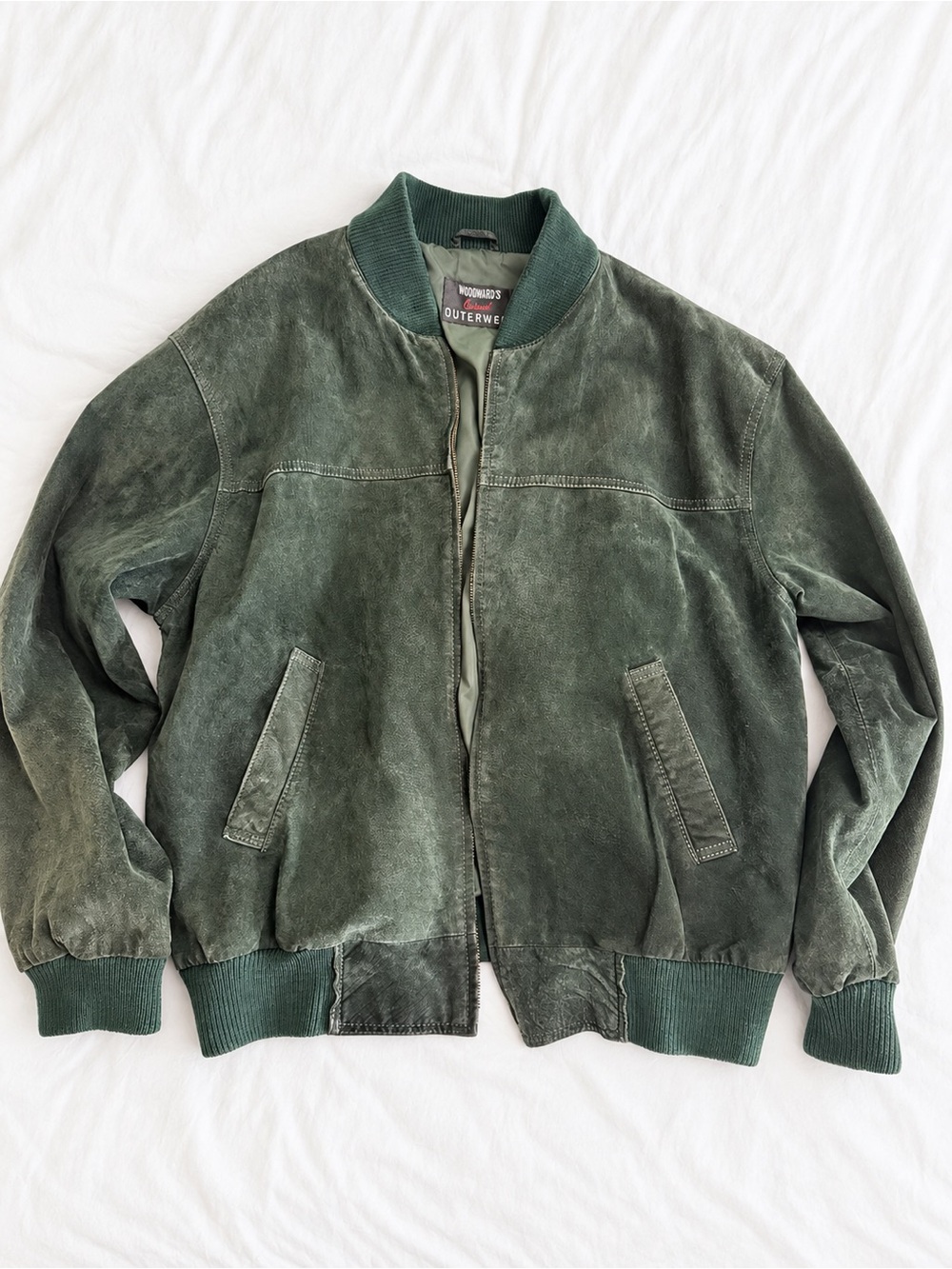 Vintage Woodward’s Men’s Forest Green Suede Bomber Jacket